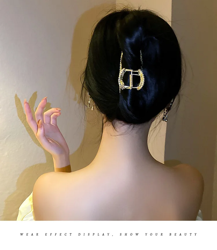 New Pearl Diamond Plate Hair Claw Clip Non-slip Metal Large Shark Clip Crab Hair Clip Women Hair Clips Accessories