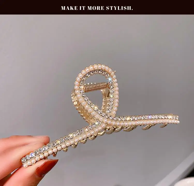 New Pearl Diamond Plate Hair Claw Clip Non-slip Metal Large Shark Clip Crab Hair Clip Women Hair Clips Accessories