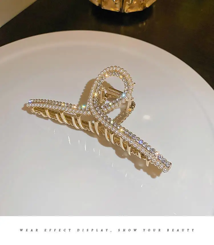 New Pearl Diamond Plate Hair Claw Clip Non-slip Metal Large Shark Clip Crab Hair Clip Women Hair Clips Accessories