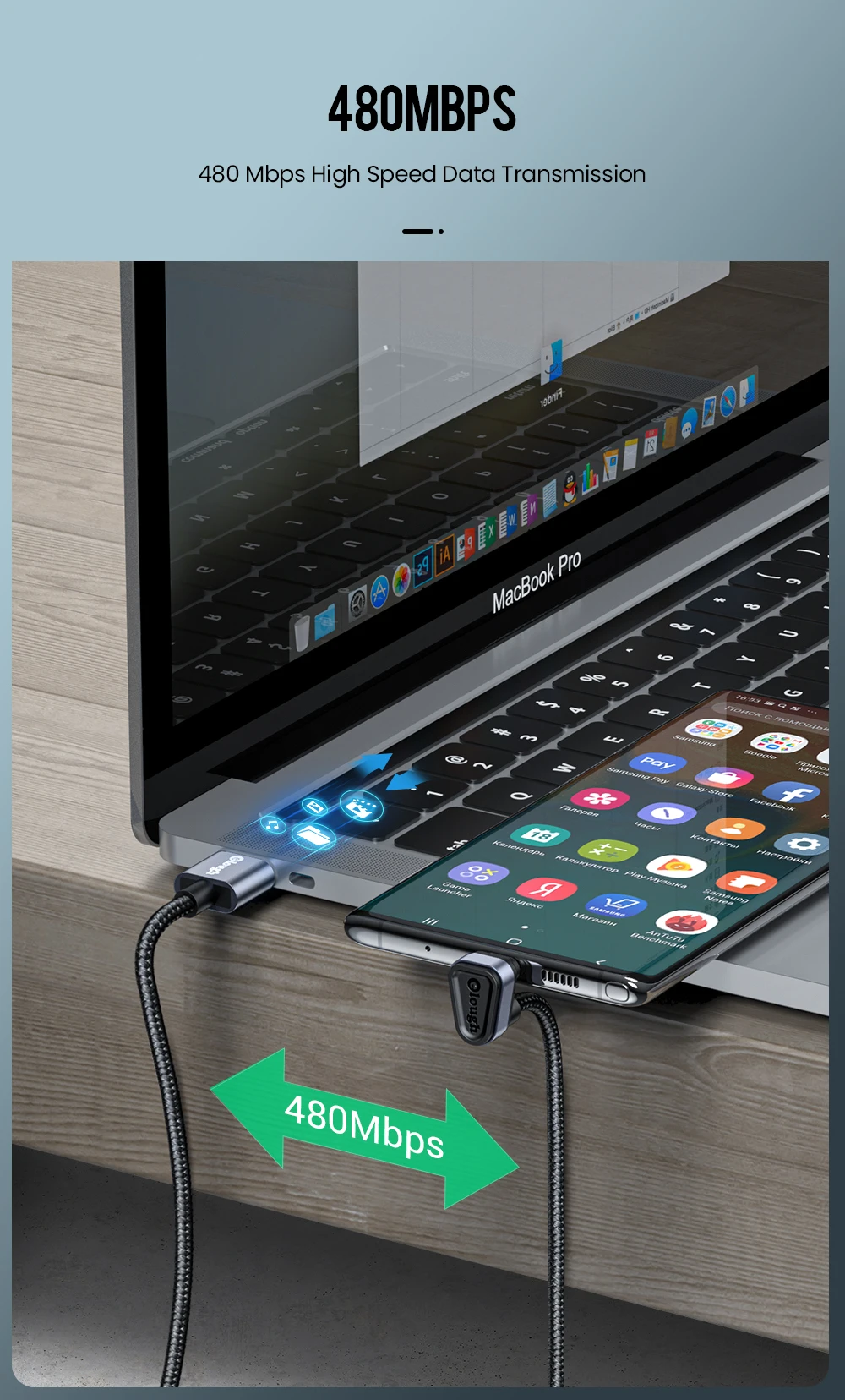 Elough USB Type C Cable For Samsung Xiaomi mi Redmi USB C Cable 2.4A Fast Phone Charging Data Cord Type C 180 Degree USB C Cable