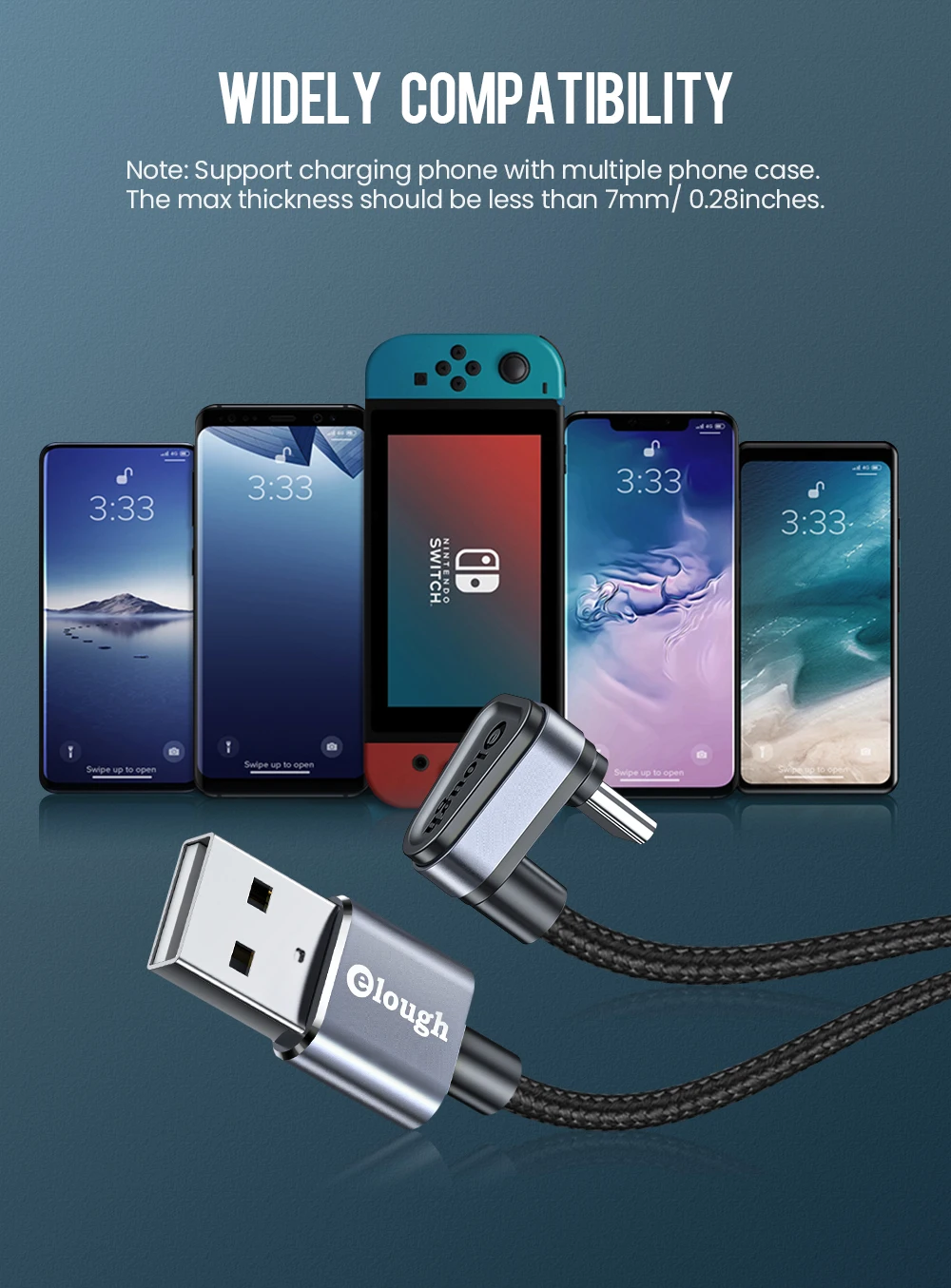 Elough USB Type C Cable For Samsung Xiaomi mi Redmi USB C Cable 2.4A Fast Phone Charging Data Cord Type C 180 Degree USB C Cable