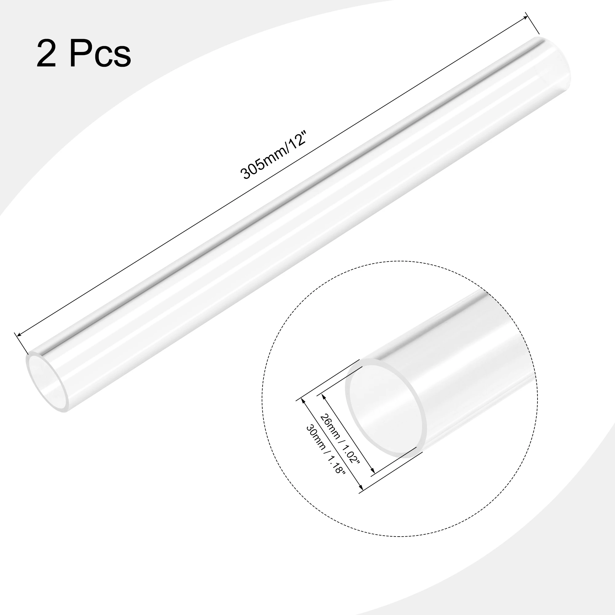Uxcell 2pcs OD 8-35mm Transparent Acrylic Tube Rigid Round Tubing 305mm Length PMMA Organic Glass Tube Plastic Pipe Fittings