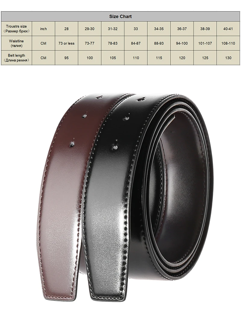 VATLTY 34mm Leather Belt Without Buckle for Men Natural Cowhide 130cm Trouser Belt Casual Brown Reversible Belt Girdles Male