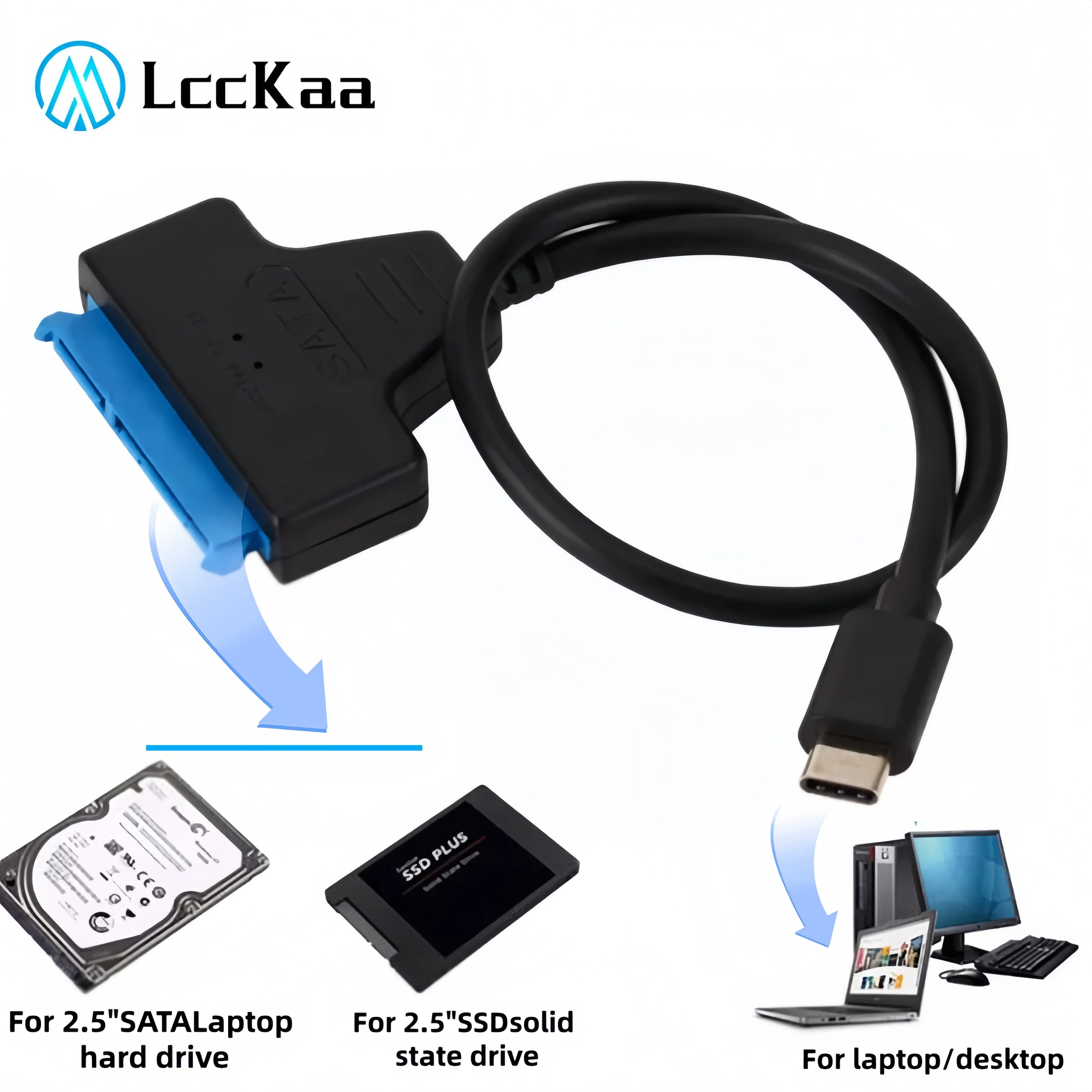 LccKaa SATA 3 to Type-C Cable USB 3.1 C to SATA Adapter Up to 6 Gbps Support 2.5 Inches SSD HDD Hard Drive 22 Pin SATA Cable
