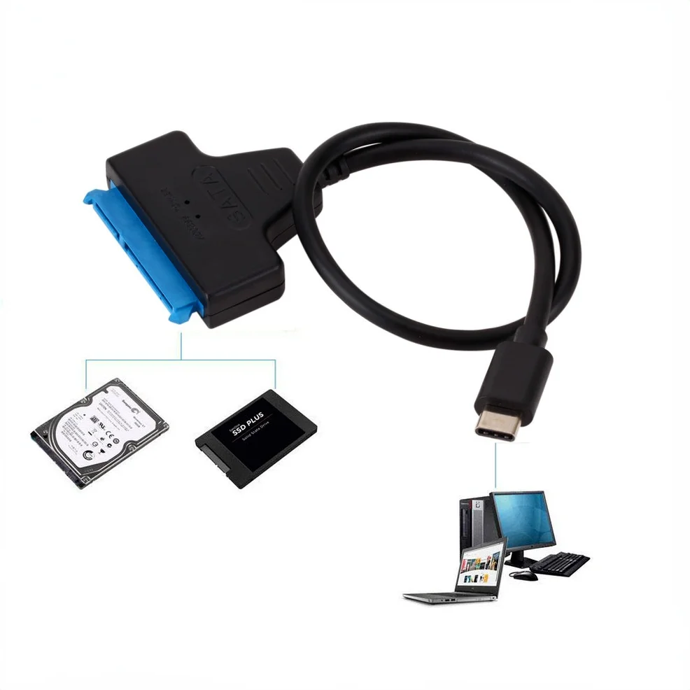 LccKaa SATA 3 to Type-C Cable USB 3.1 C to SATA Adapter Up to 6 Gbps Support 2.5 Inches SSD HDD Hard Drive 22 Pin SATA Cable
