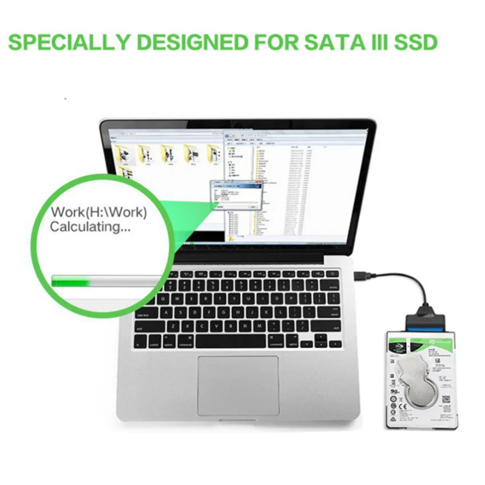 LccKaa SATA 3 to Type-C Cable USB 3.1 C to SATA Adapter Up to 6 Gbps Support 2.5 Inches SSD HDD Hard Drive 22 Pin SATA Cable