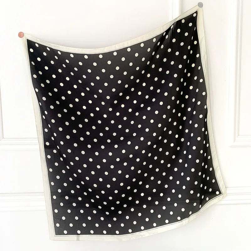 2023 Luxury Square Silk Scarf Women Luxury Polka Dot Shawls and Wraps Fashion Small Bag Scarves Hair Tie Bandanas Hijab 70*70Cm