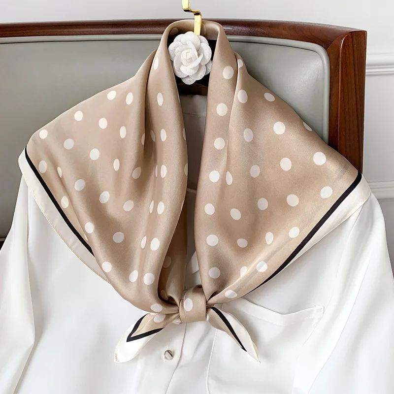 2023 Luxury Square Silk Scarf Women Luxury Polka Dot Shawls and Wraps Fashion Small Bag Scarves Hair Tie Bandanas Hijab 70*70Cm