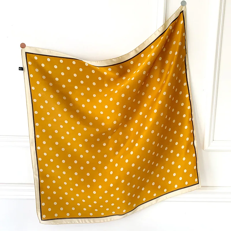 2023 Luxury Square Silk Scarf Women Luxury Polka Dot Shawls and Wraps Fashion Small Bag Scarves Hair Tie Bandanas Hijab 70*70Cm