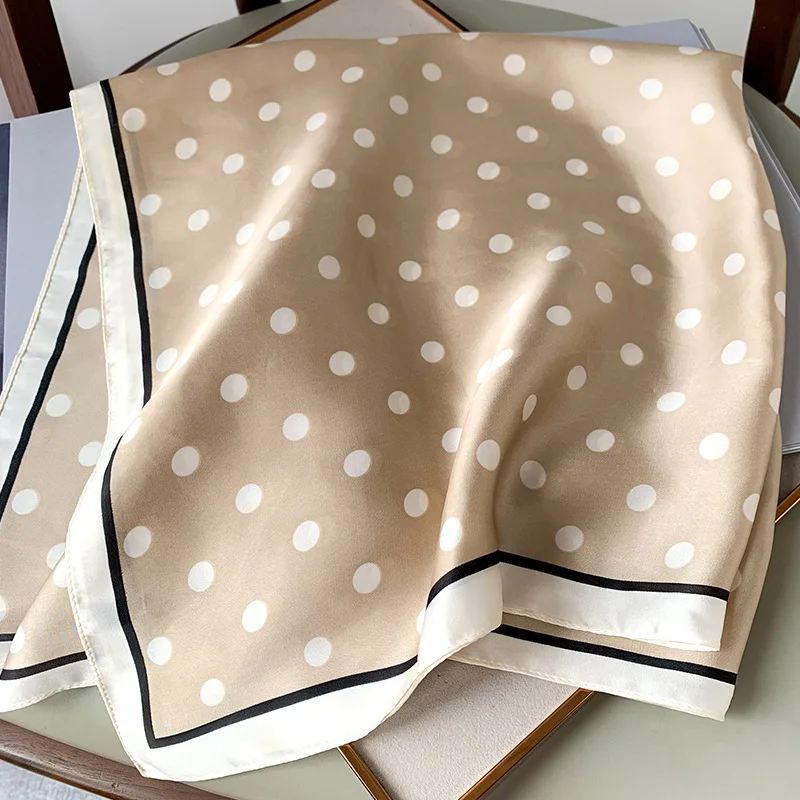 2023 Luxury Square Silk Scarf Women Luxury Polka Dot Shawls and Wraps Fashion Small Bag Scarves Hair Tie Bandanas Hijab 70*70Cm