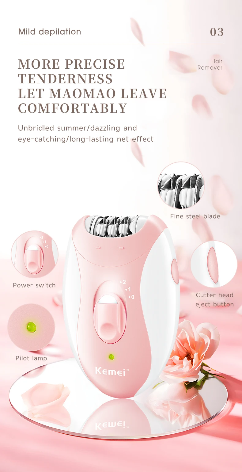 Kemei Rechargeable Women Epilator Electric Facial Body Hair Remover Bikini Trimmer Rotary Female Epilator For Face Leg With