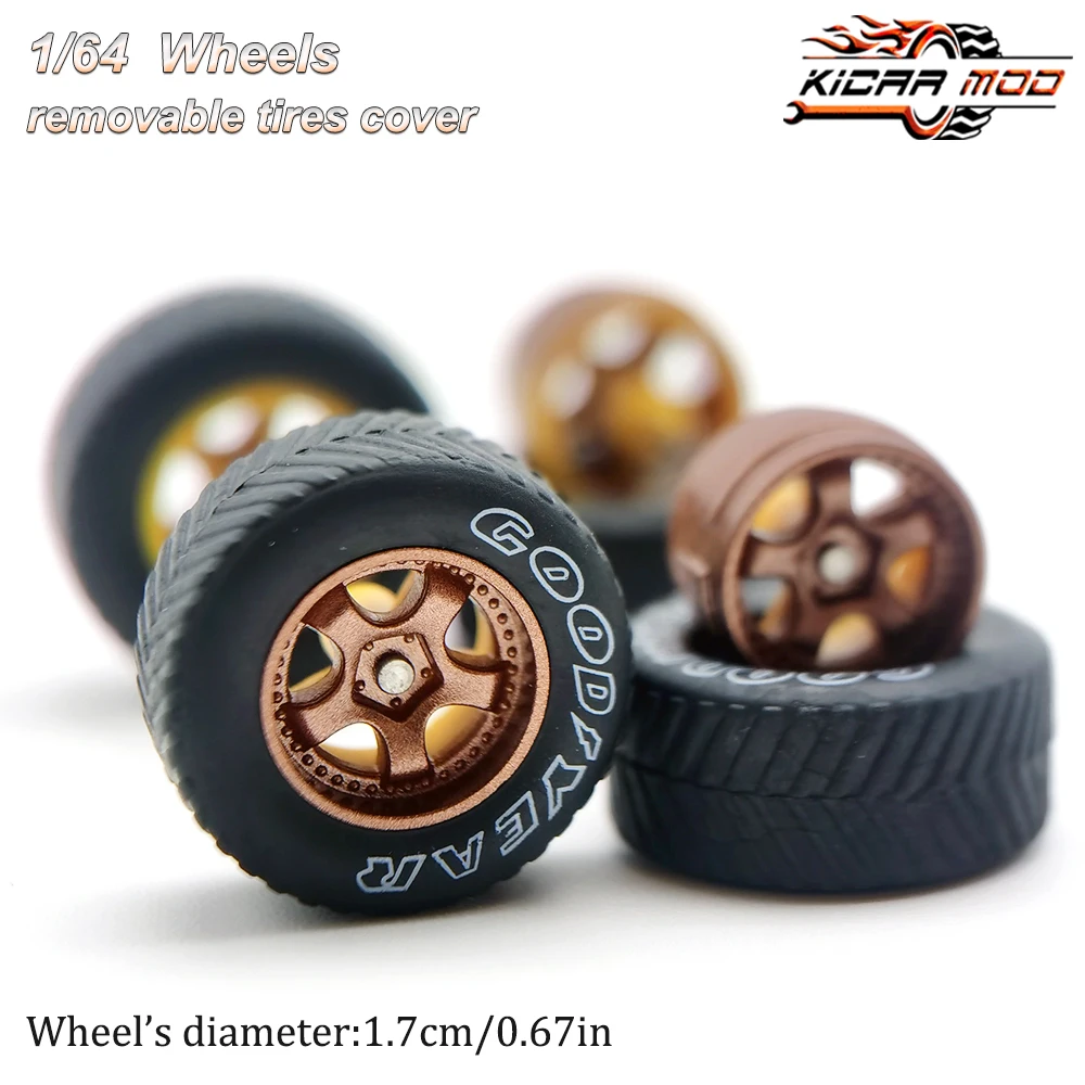 1/64 Model Car Wheels with Rubber All Terrain Tires Work S1 Refitting Parts for Off-road Vehicle MINIGT D: 17mm 1 Set