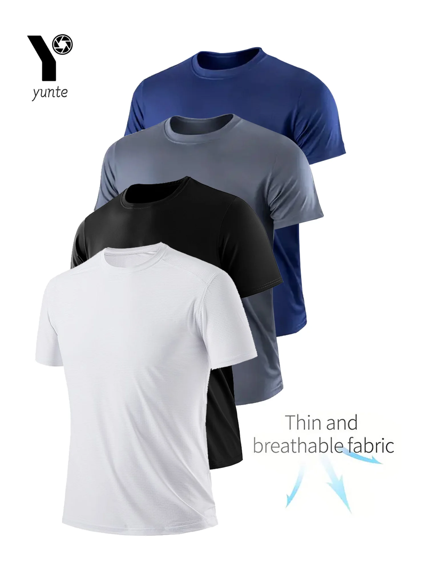 Round Neck T-Shirt 4-Color Black and White Gray Navy Ultra-Light Men's Quick-Drying Breathable Sweat-Absorbent Shirt Suitable for