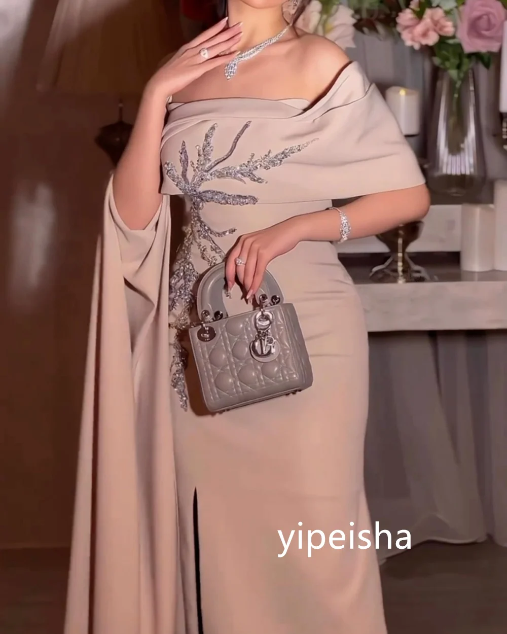 Customized Sexy Jersey Pleat A-line Off-the-shoulder Midi Dresses Prom Classic Exquisite Modern Style Pastrol Unisex Chi