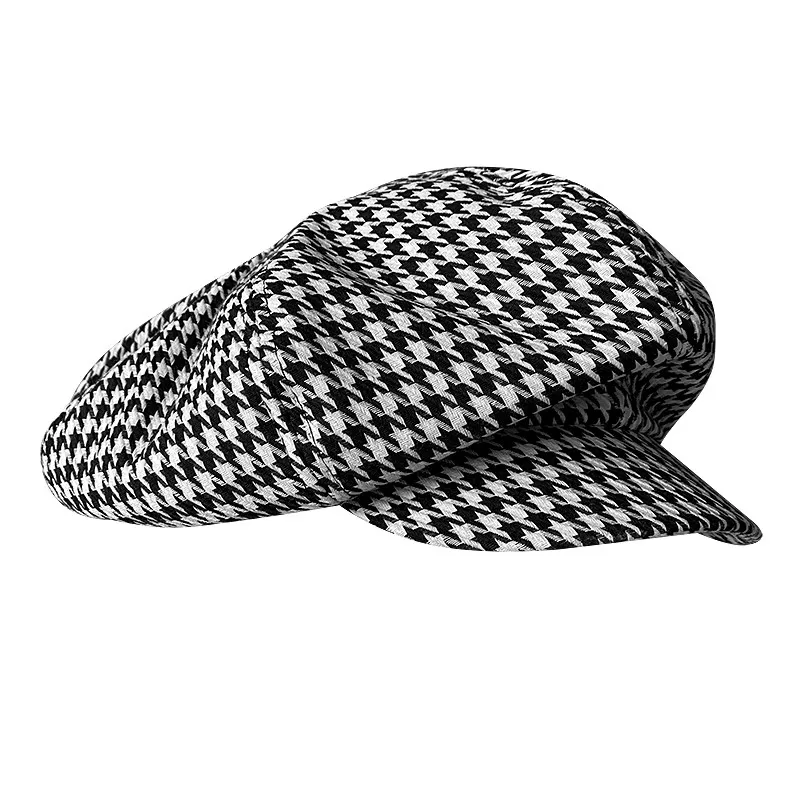 Big Head Newsboy Cap Women Beret Vintage Painter Spring Summer Autumn Winter Hats Houndstooth Octagonal Cap Female Bone Male 005