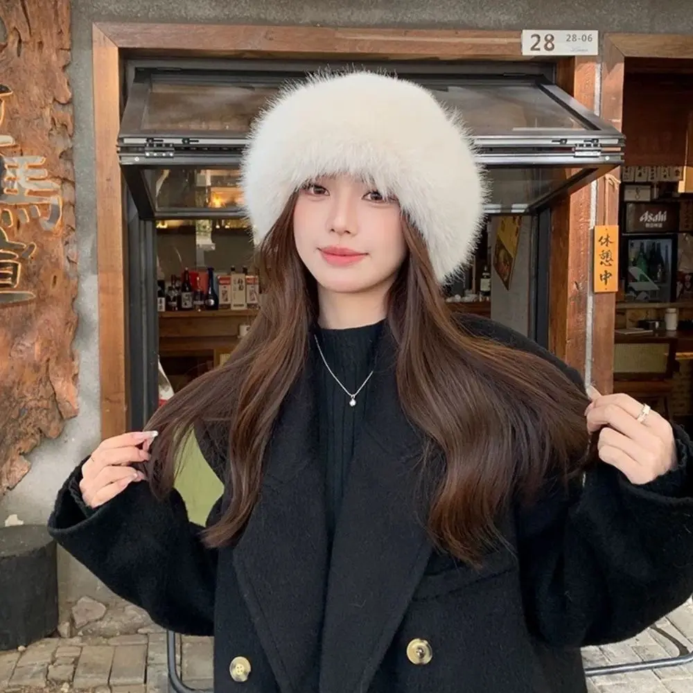 Fluffy Fur Bucket Hat For Women Plush Fisherman Hat Warm Women's Winter Hat Thicken Cold Snowy Day Panama Cap Chrismas Gifts New