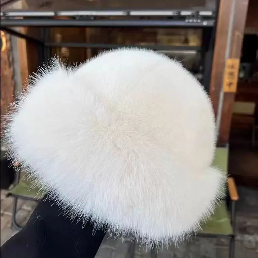 Fluffy Fur Bucket Hat For Women Plush Fisherman Hat Warm Women's Winter Hat Thicken Cold Snowy Day Panama Cap Chrismas Gifts New