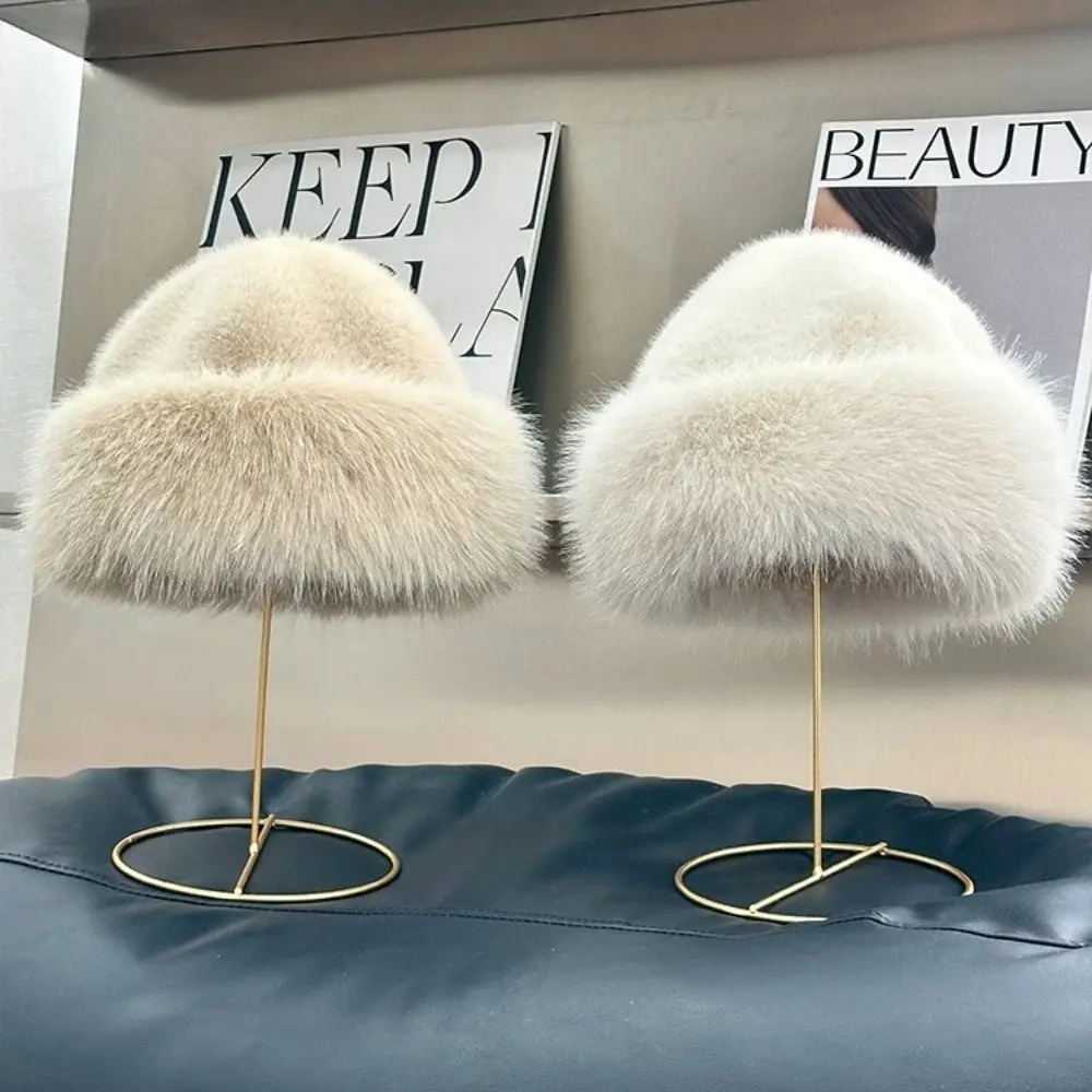 Fluffy Fur Bucket Hat For Women Plush Fisherman Hat Warm Women's Winter Hat Thicken Cold Snowy Day Panama Cap Chrismas Gifts New