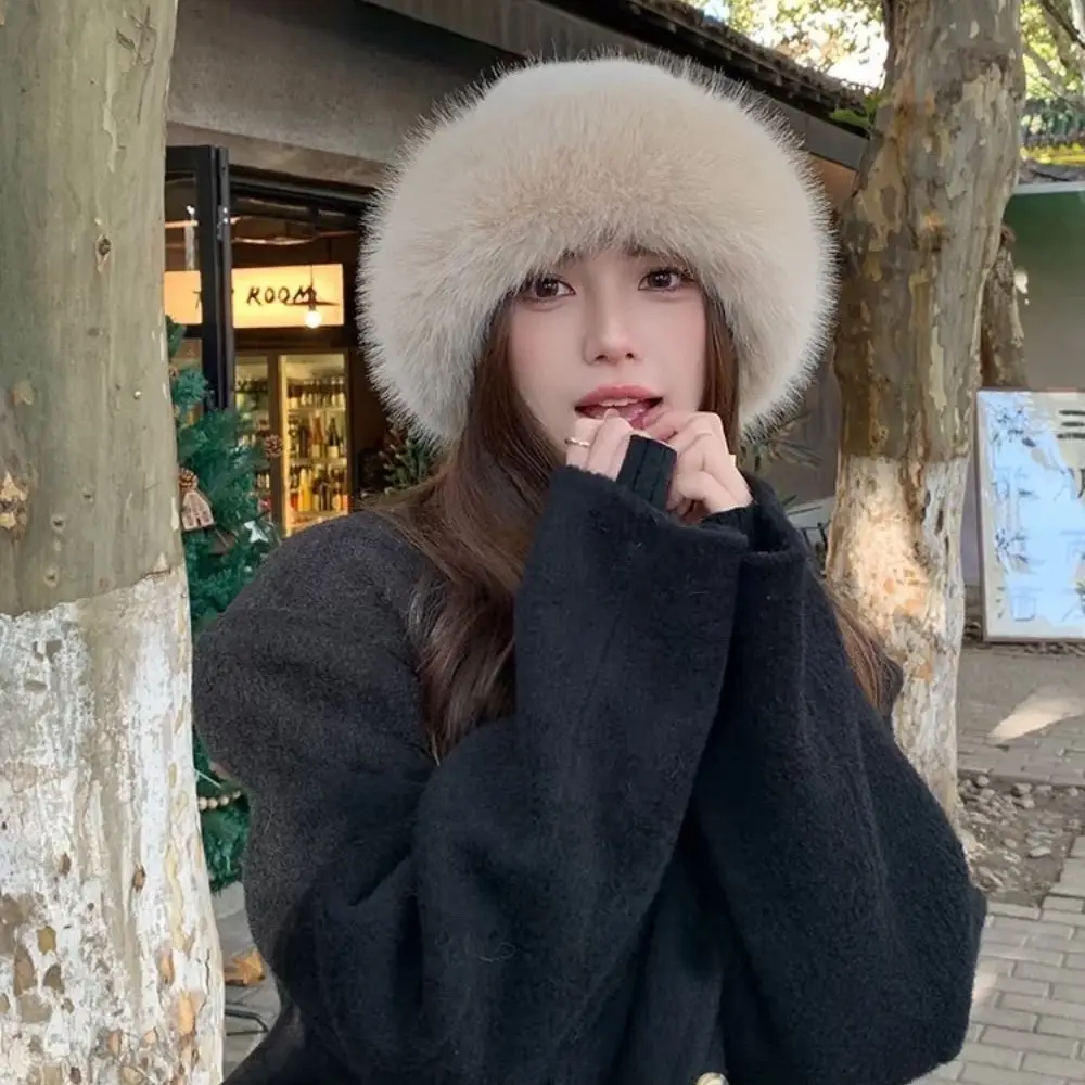 Fluffy Fur Bucket Hat For Women Plush Fisherman Hat Warm Women's Winter Hat Thicken Cold Snowy Day Panama Cap Chrismas Gifts New