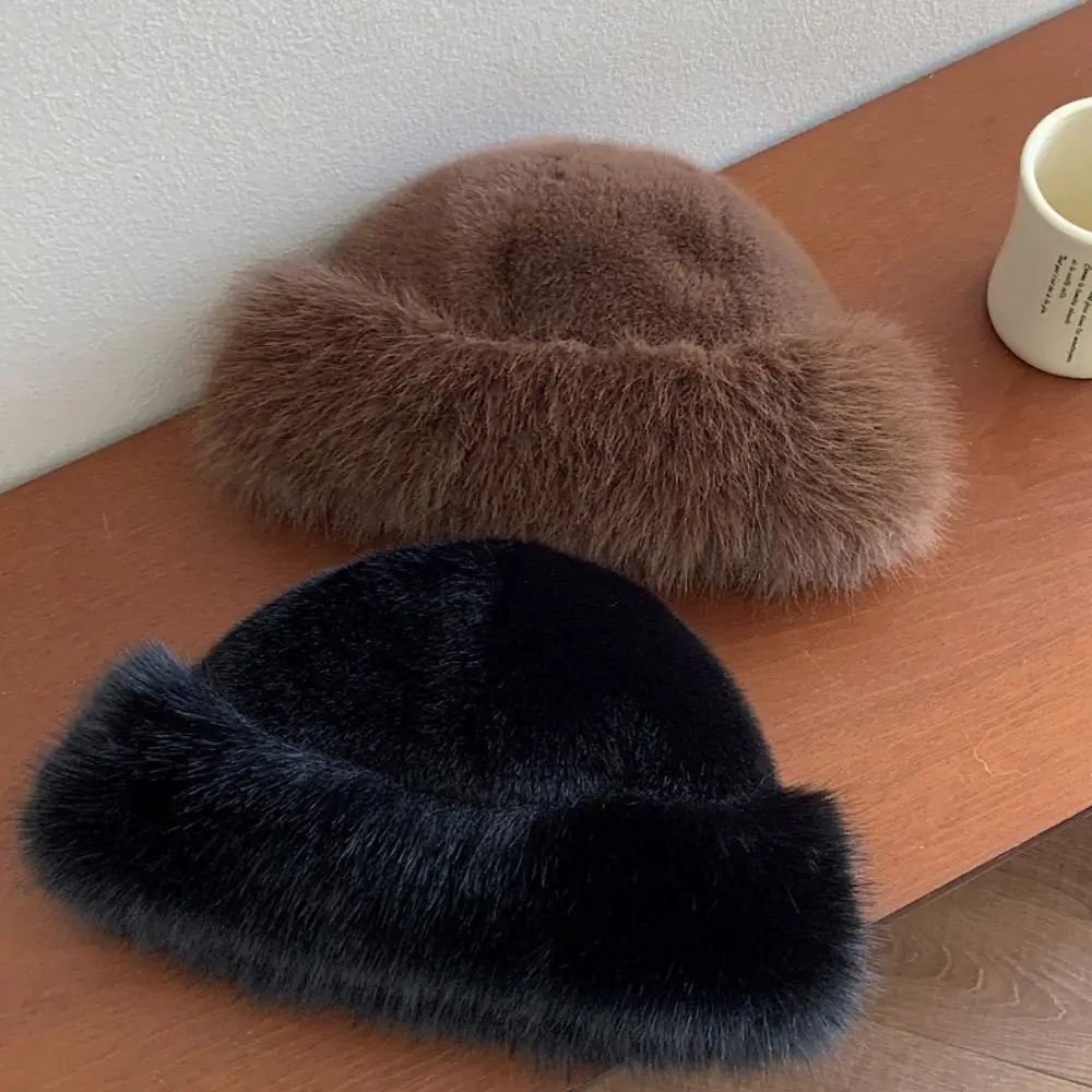 Fluffy Fur Bucket Hat For Women Plush Fisherman Hat Warm Women's Winter Hat Thicken Cold Snowy Day Panama Cap Chrismas Gifts New