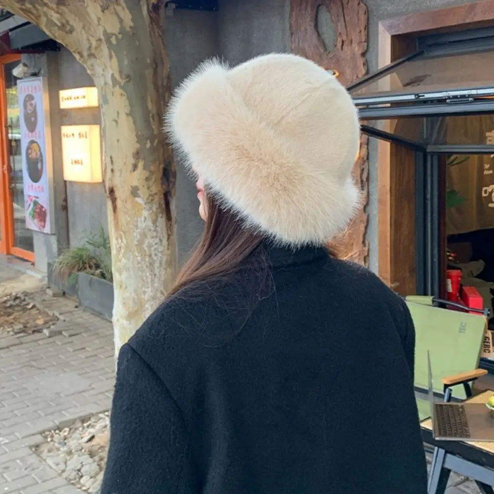 Fluffy Fur Bucket Hat For Women Plush Fisherman Hat Warm Women's Winter Hat Thicken Cold Snowy Day Panama Cap Chrismas Gifts New