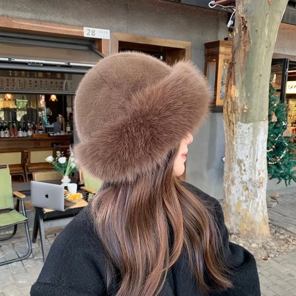 Fluffy Fur Bucket Hat For Women Plush Fisherman Hat Warm Women's Winter Hat Thicken Cold Snowy Day Panama Cap Chrismas Gifts New