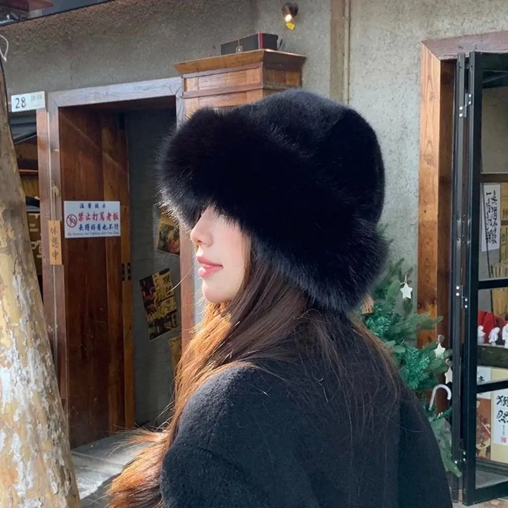 Fluffy Fur Bucket Hat For Women Plush Fisherman Hat Warm Women's Winter Hat Thicken Cold Snowy Day Panama Cap Chrismas Gifts New