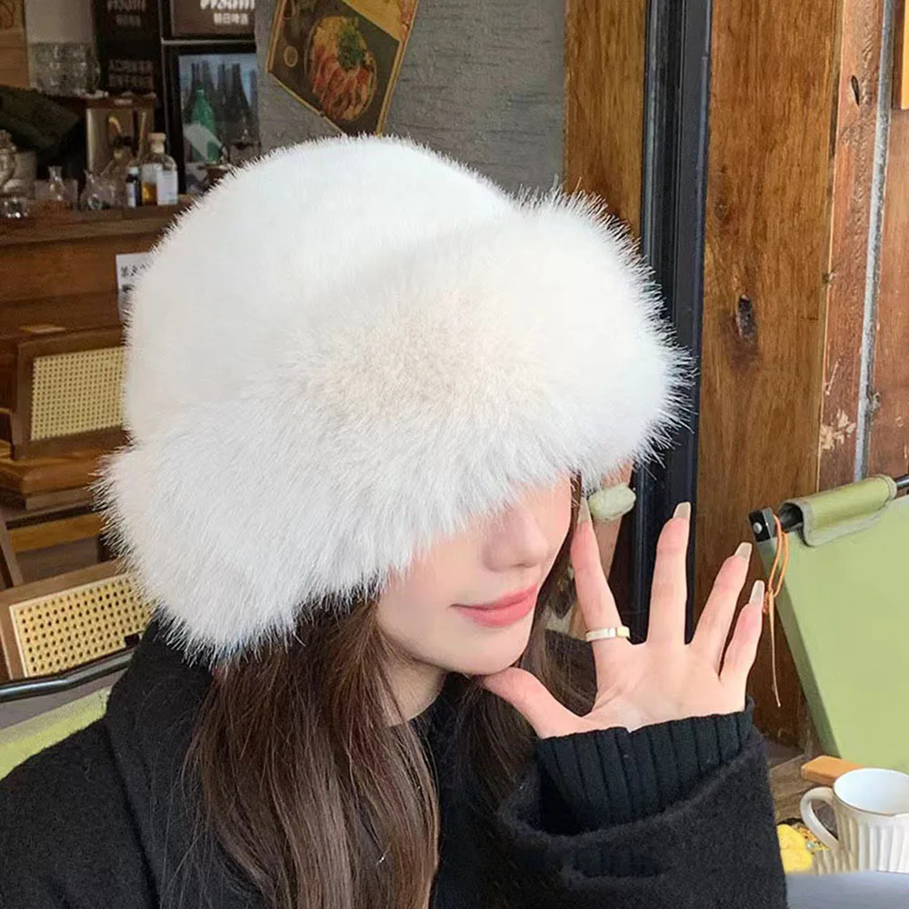 Fluffy Fur Bucket Hat For Women Plush Fisherman Hat Warm Women's Winter Hat Thicken Cold Snowy Day Panama Cap Chrismas Gifts New