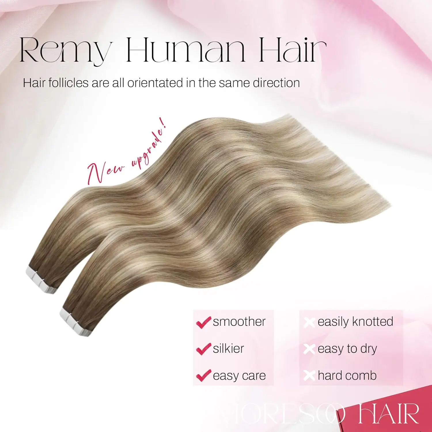 Moresoo Blonde Tape in Hair Extensions Human Hair Natural Straight Seamless Invisible Tape Remy Brazilian Hair for Beauty