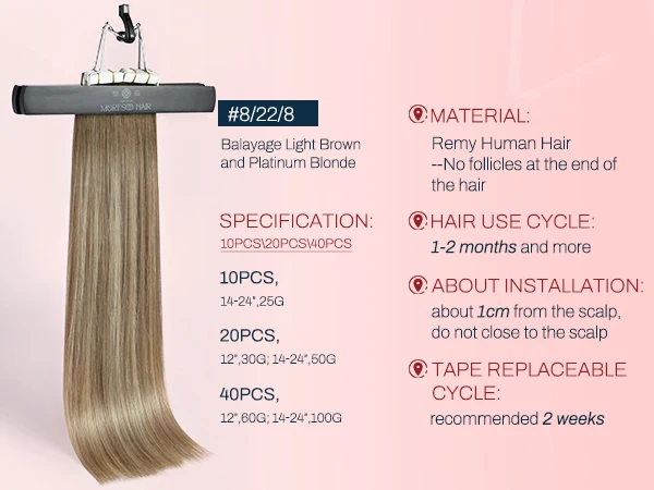 Moresoo Blonde Tape in Hair Extensions Human Hair Natural Straight Seamless Invisible Tape Remy Brazilian Hair for Beauty