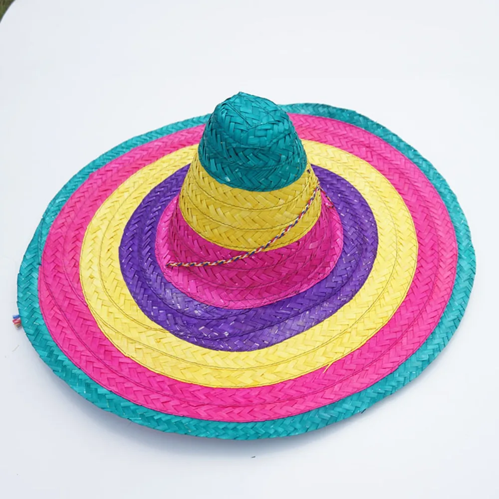 Summer Colorful Wide Brim Mexican Party Hat Sombrero Party Sun Hat Decor Halloween Straw Hats Men