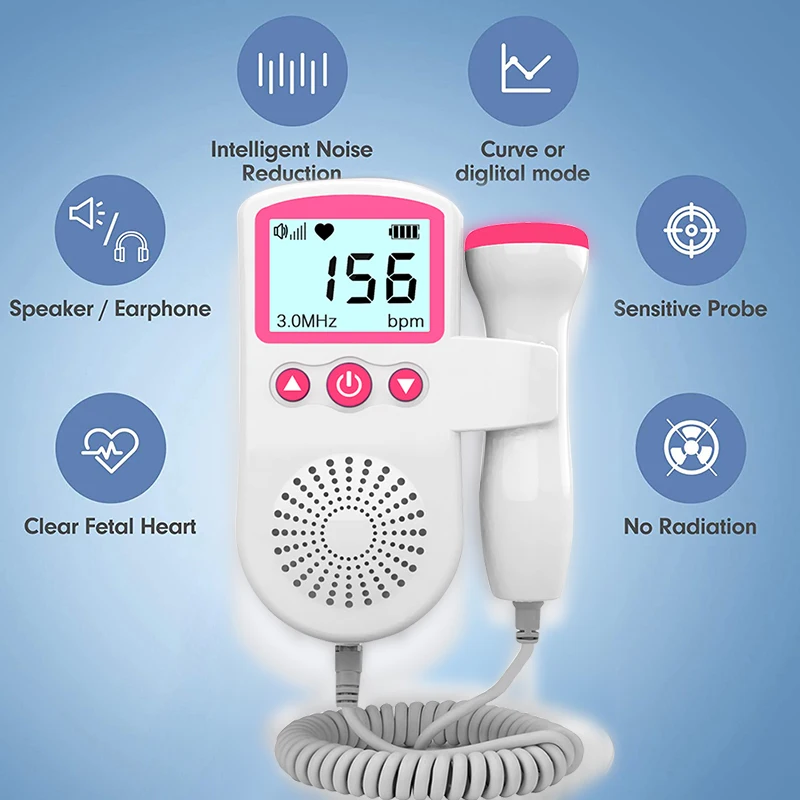 Fetal Doppler Heartbeat Detector for Baby,Fetal Heart Detection Instrument for Prenatal Infants,LCD Backlight Pulse Meter,No Rad