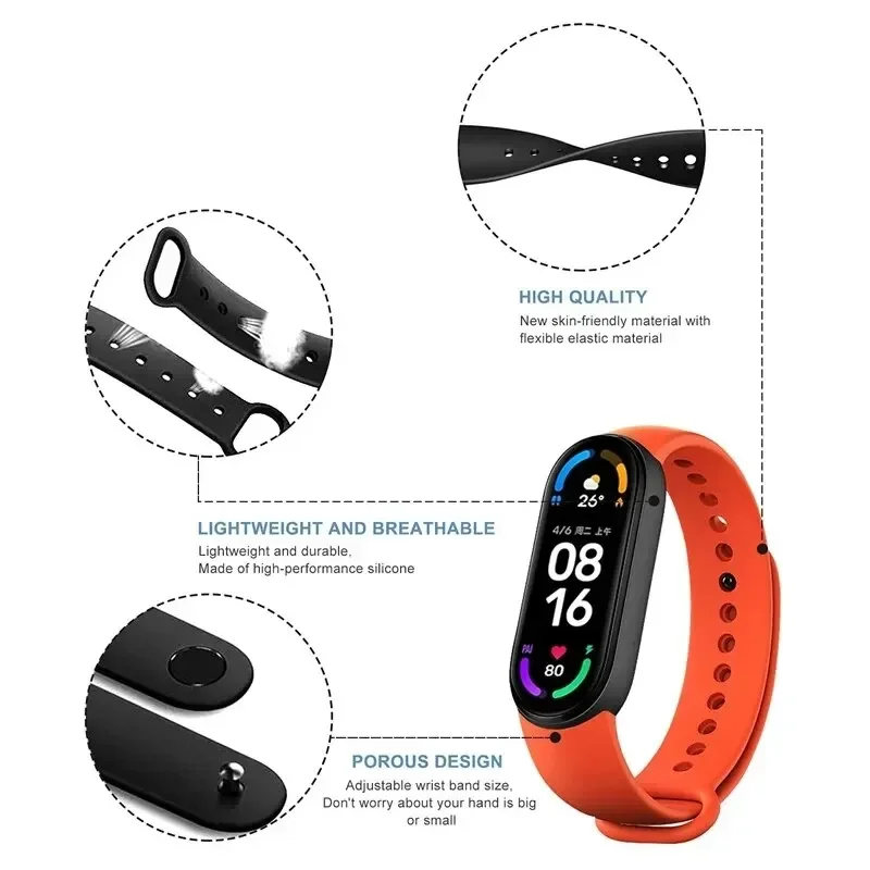 2Pcs Watchband For Mi Band 7 6 5 4 3 Bracelet Xiaomi Mi Band Strap Silicone Sport Replacement Wristband Smartwatch Accessories