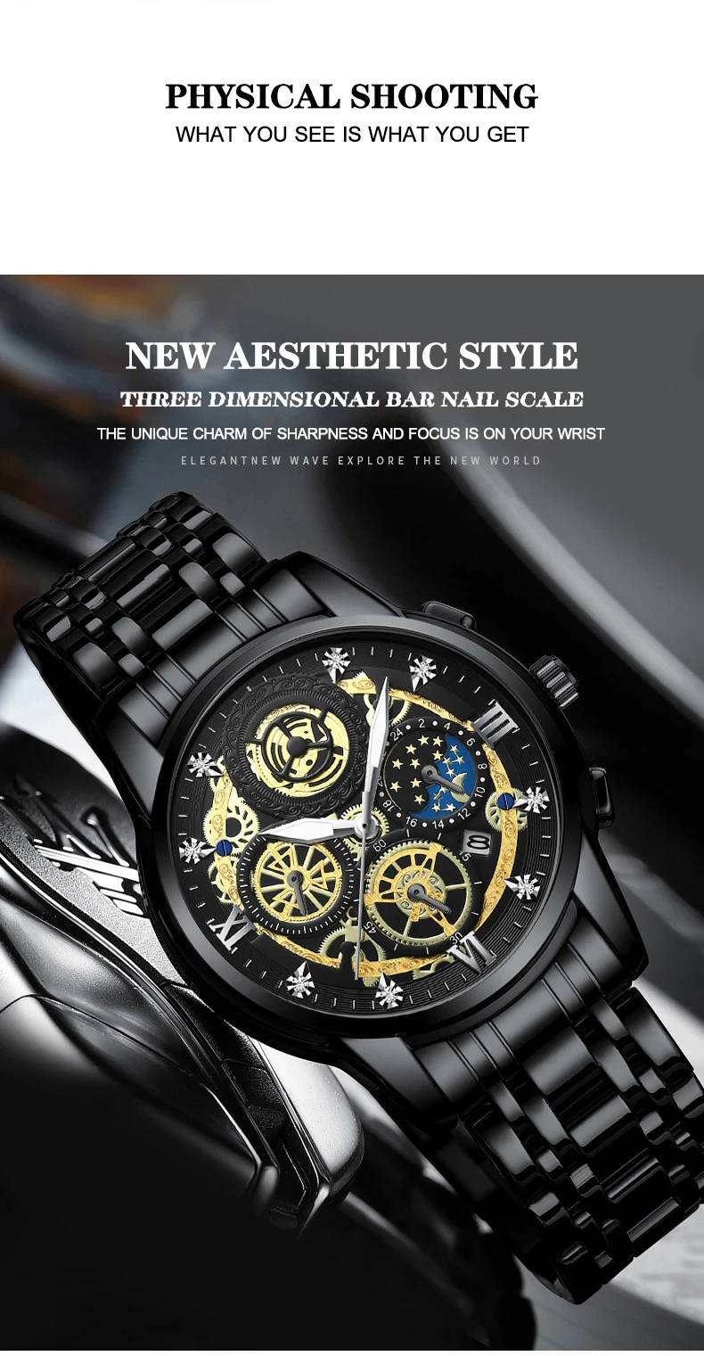 BINBOND Luxury Fashion Casual Quartz Men Watch Stainless Steel Strap Luxury Dial Luminous 30M Waterproof Business Men Wristwatch