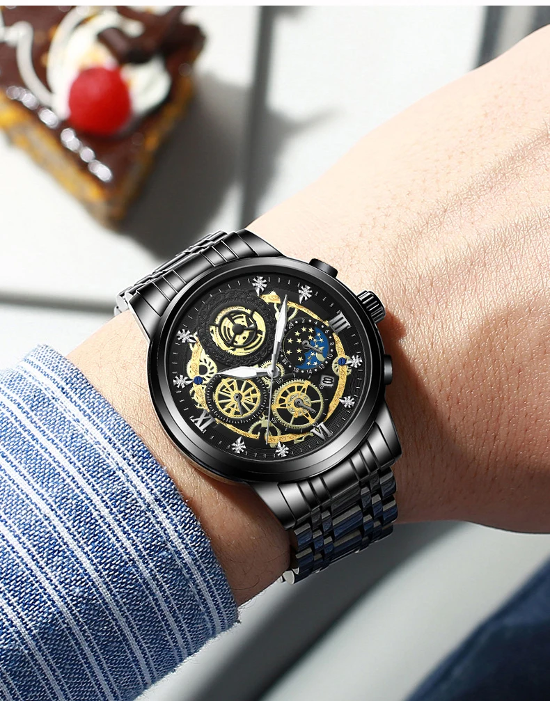 BINBOND Luxury Fashion Casual Quartz Men Watch Stainless Steel Strap Luxury Dial Luminous 30M Waterproof Business Men Wristwatch