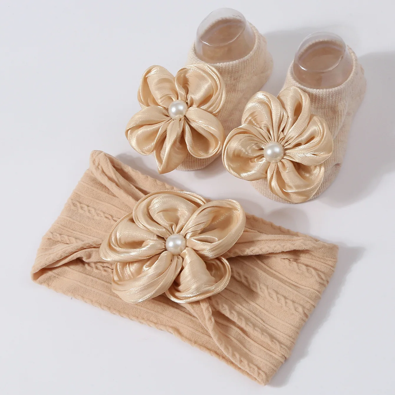Lovely Pearl Baby Headband Socks Set Cotton Sock Lace Flower Newborn Hair Band Elastic Turban Girl Hair Accessories 0-1 Years
