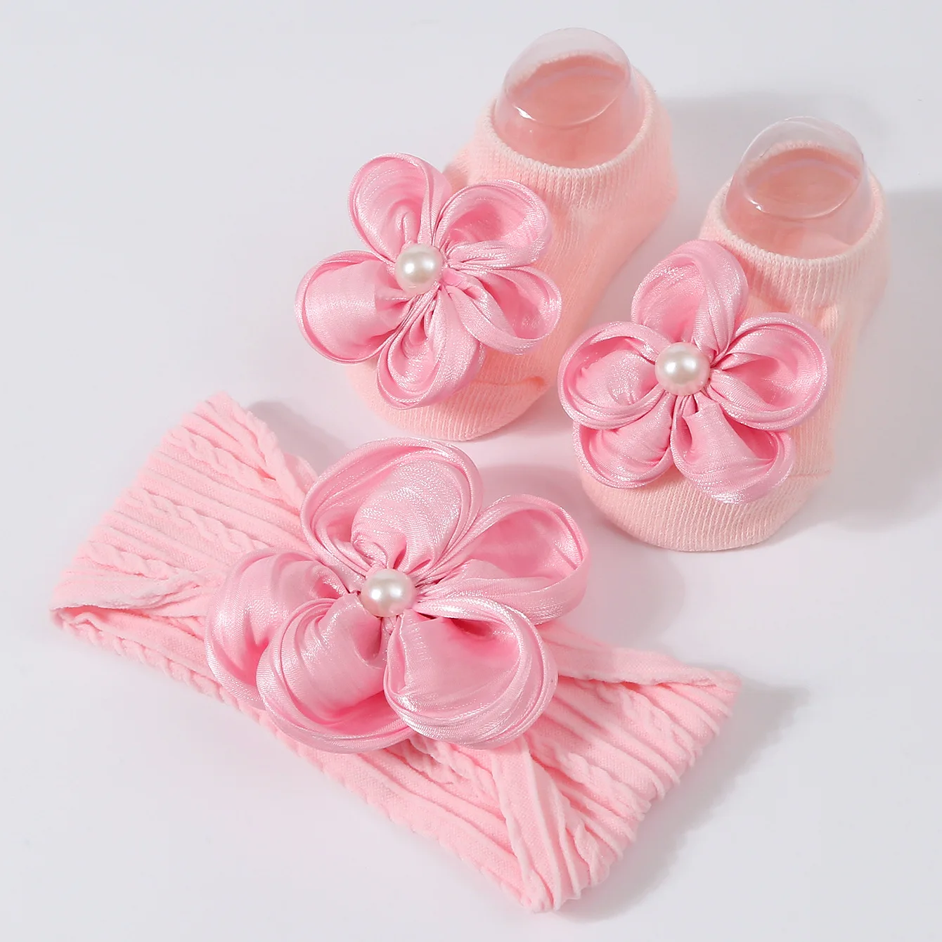 Lovely Pearl Baby Headband Socks Set Cotton Sock Lace Flower Newborn Hair Band Elastic Turban Girl Hair Accessories 0-1 Years