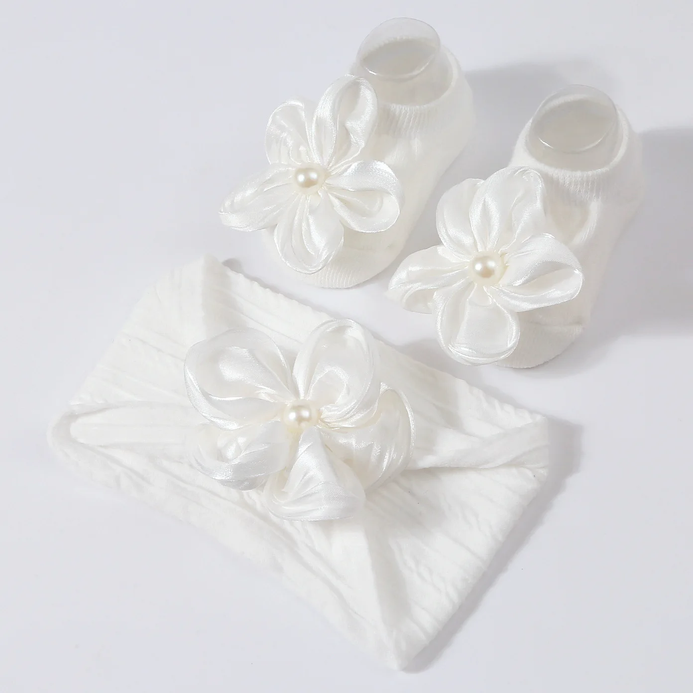 Lovely Pearl Baby Headband Socks Set Cotton Sock Lace Flower Newborn Hair Band Elastic Turban Girl Hair Accessories 0-1 Years