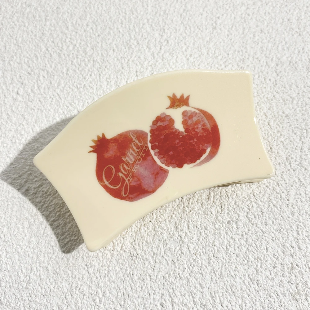 New Irregular Geometric Cherry Pineapple Cat Printed Hair Clip Claw For Women Plastic Fruits Barrette Party Hair Accessories