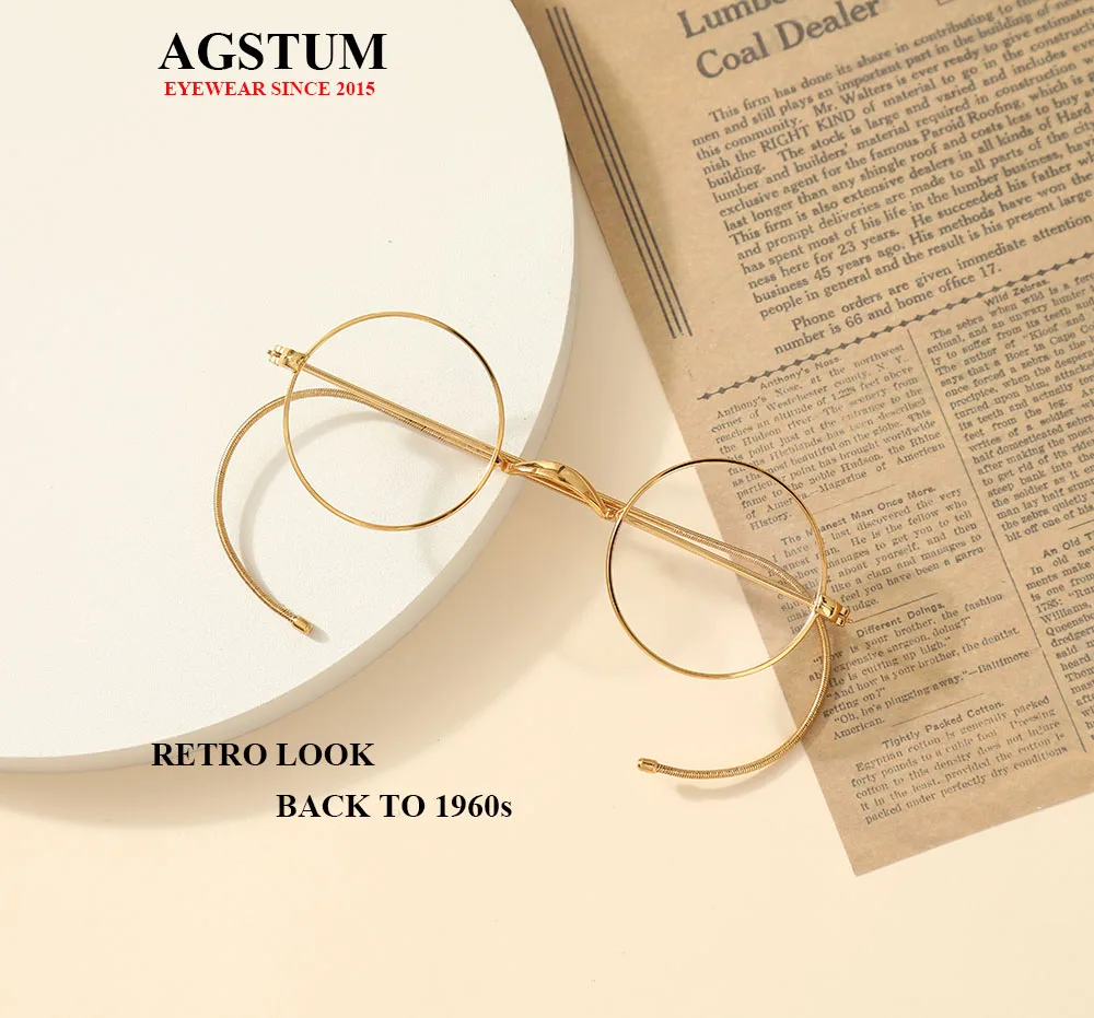 Customize Prescription Glasses - 39mm Small Round Wire Rim Glasses Frame with Photochromic Progressive Myopia Aspheric Lenses