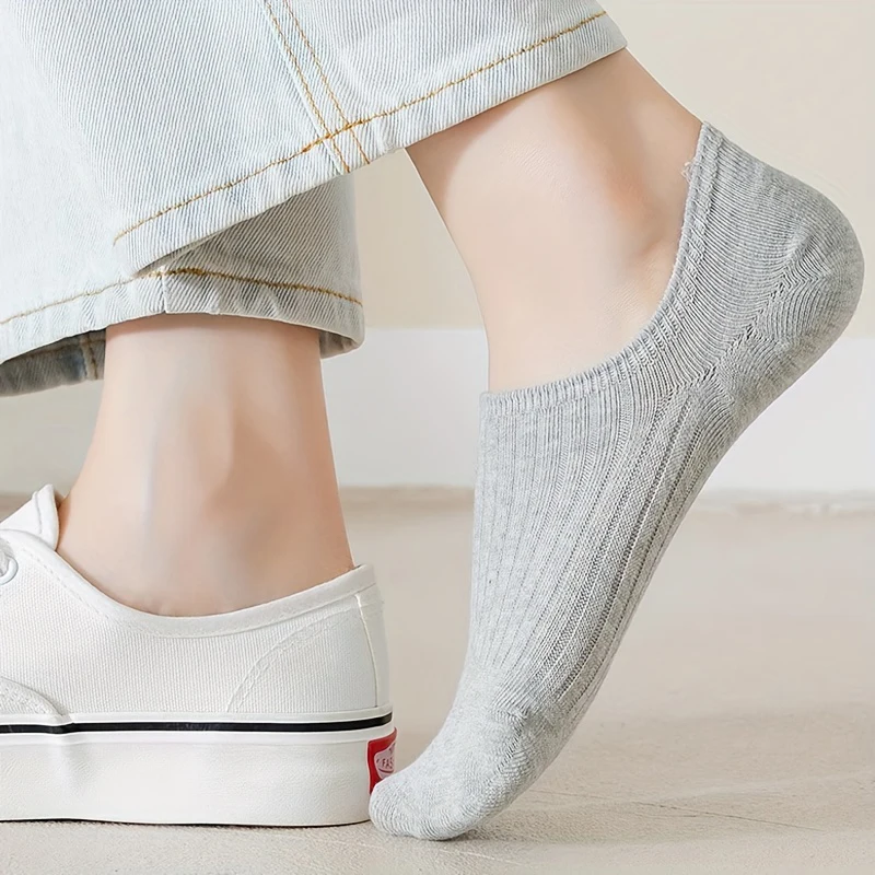 5 Pairs Women's Solid No Show Socks Breathable Sweat Resistant Anti-odor Invisible Sock Breathable Casual Comfortable Sox Female