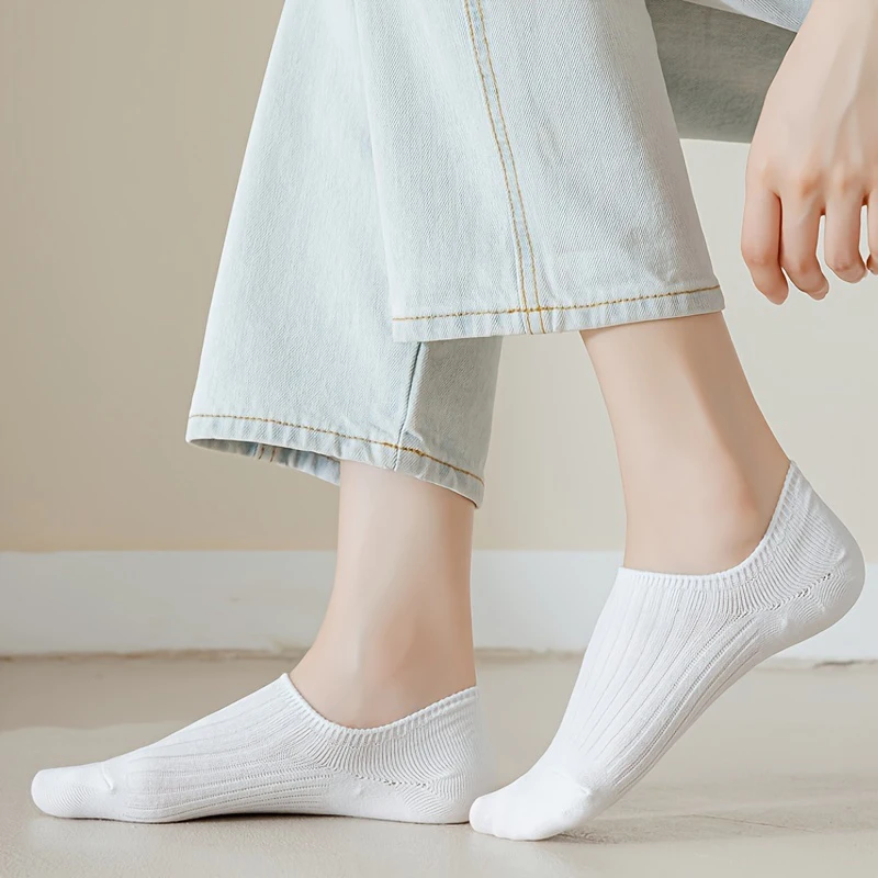 5 Pairs Women's Solid No Show Socks Breathable Sweat Resistant Anti-odor Invisible Sock Breathable Casual Comfortable Sox Female