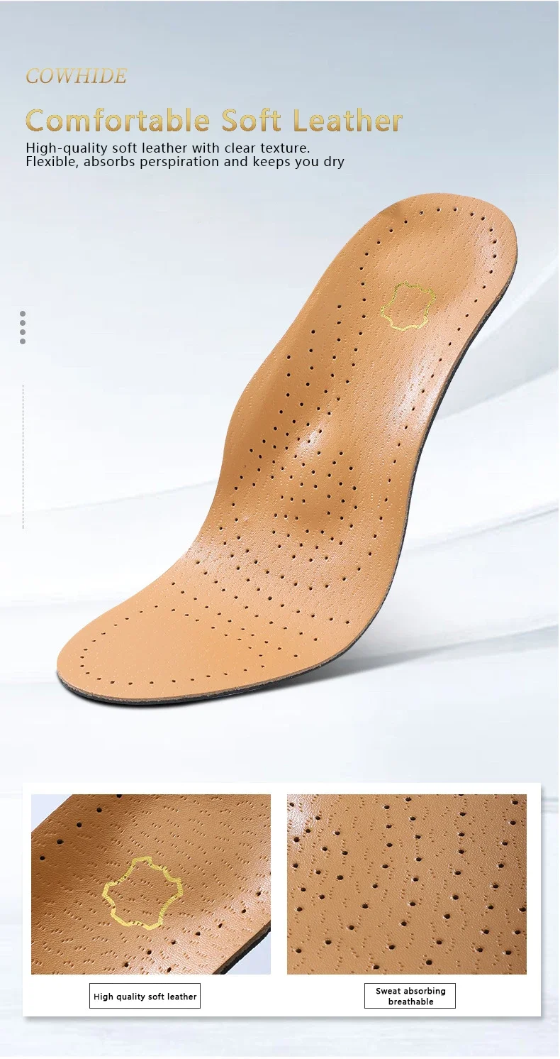 1Pair Leather Insoles for Men Women Orthopedic Insoles Arch Support Inserts High Quality Breathable Shoe Pads Deodorising Feet