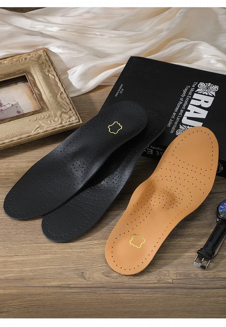 1Pair Leather Insoles for Men Women Orthopedic Insoles Arch Support Inserts High Quality Breathable Shoe Pads Deodorising Feet