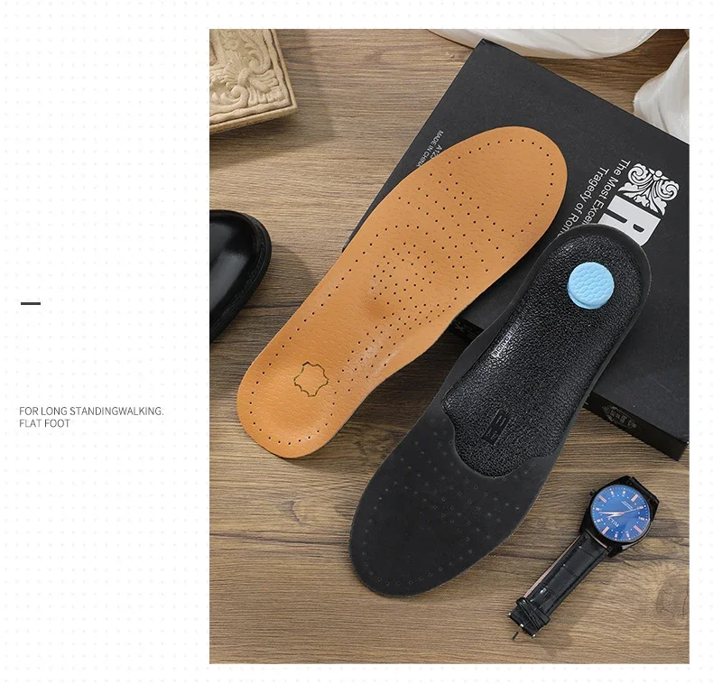 1Pair Leather Insoles for Men Women Orthopedic Insoles Arch Support Inserts High Quality Breathable Shoe Pads Deodorising Feet