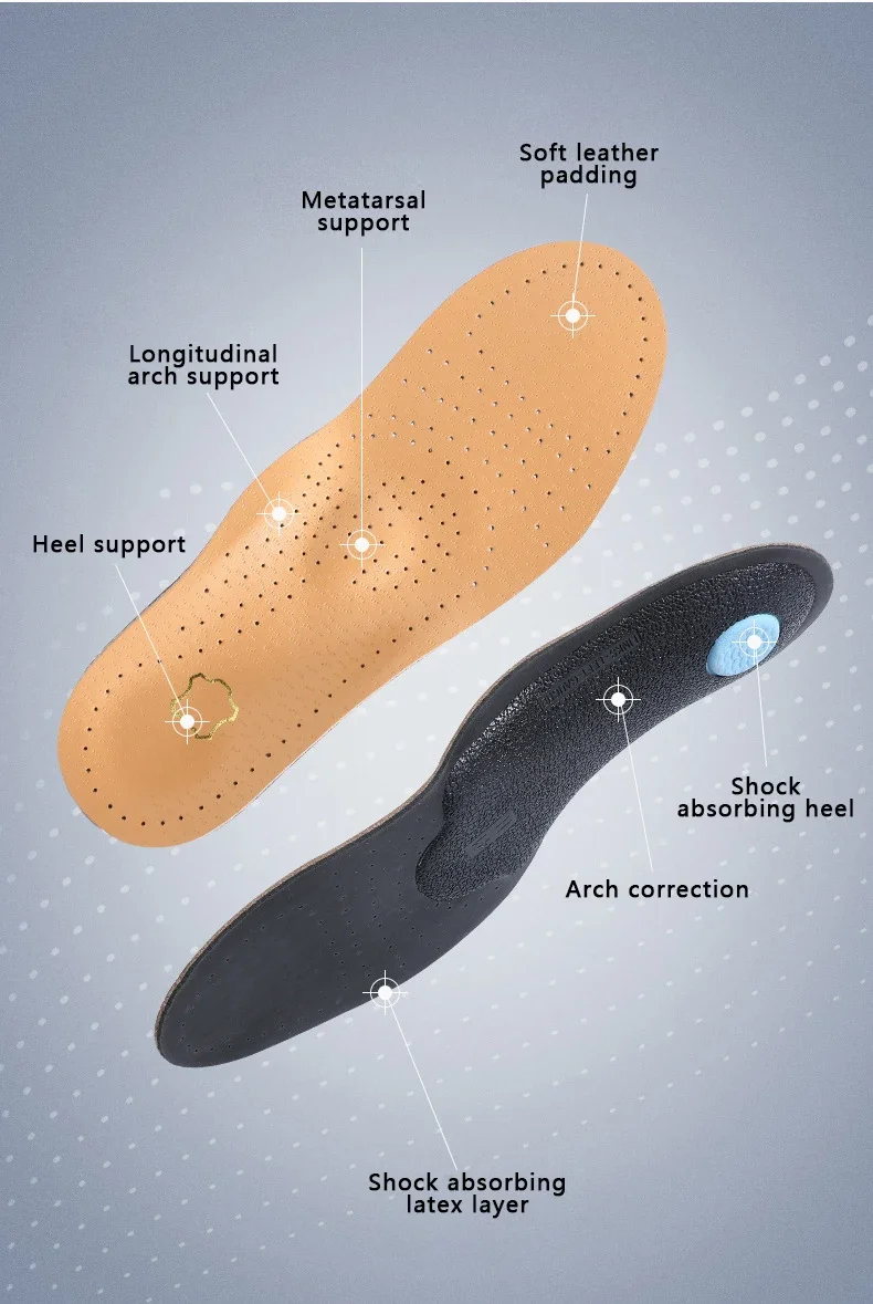 1Pair Leather Insoles for Men Women Orthopedic Insoles Arch Support Inserts High Quality Breathable Shoe Pads Deodorising Feet