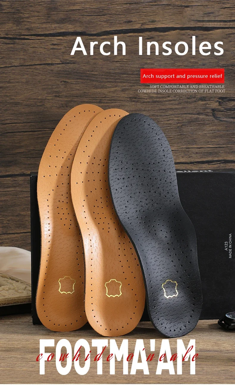 1Pair Leather Insoles for Men Women Orthopedic Insoles Arch Support Inserts High Quality Breathable Shoe Pads Deodorising Feet