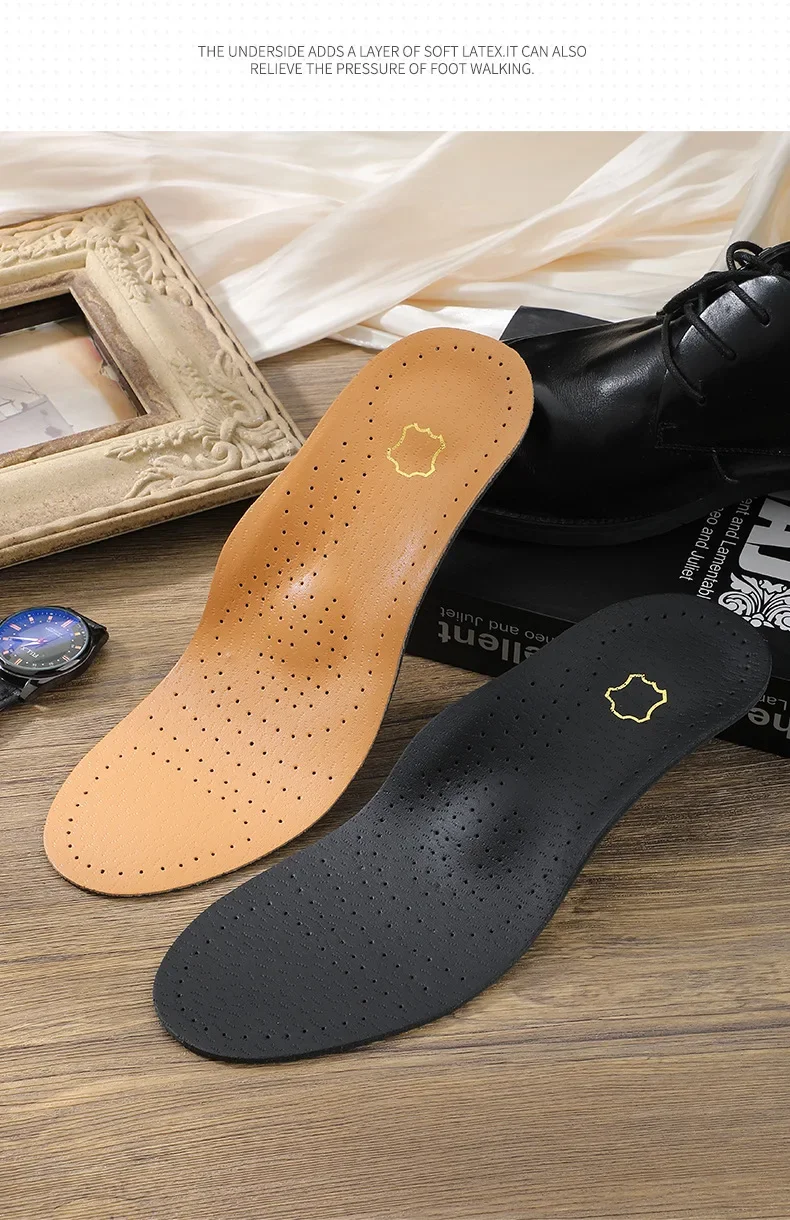 1Pair Leather Insoles for Men Women Orthopedic Insoles Arch Support Inserts High Quality Breathable Shoe Pads Deodorising Feet