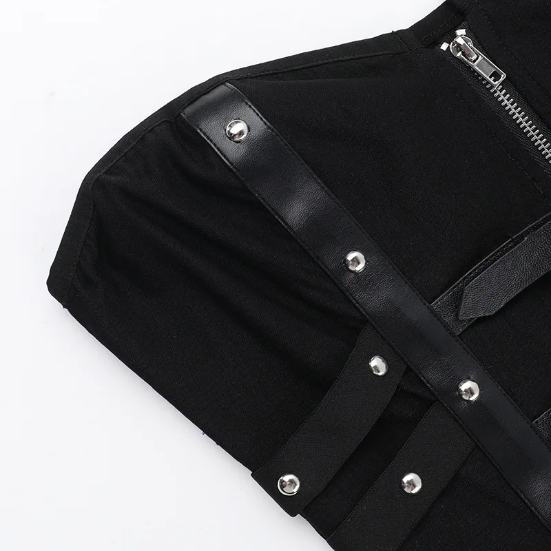 Goth Dark Punk Grunge Leather Buckle Strapless Corset Tops Mall Gothic Zip Women Tupe Top Y2K Coquette Streetwear Alt Tanks Vest
