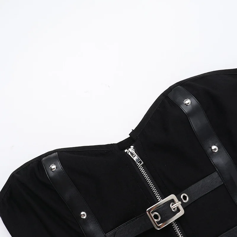 Goth Dark Punk Grunge Leather Buckle Strapless Corset Tops Mall Gothic Zip Women Tupe Top Y2K Coquette Streetwear Alt Tanks Vest